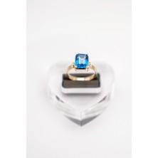 Ermir Gold 14 Ayar Altın Baget Kesim London Topaz Yüzük – Derin Mavi Tonlarda Klasik Şıklık