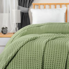 Teksnil Home | %100 Pamuk Waffle Desen Tek Kişilik Yeşil Pike | Yatak Örtüsü | 160X230 | Çok Amaçlı Örtü