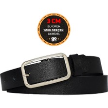 %100 Hakiki Deri, Gümüş Tokalı Siyah 3 cm Kadın Kemeri, Pantolon Kemeri, Şort Kemeri 3CMKDN50