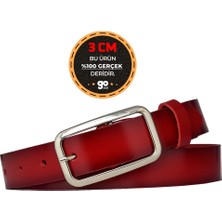 %100 Hakiki Deri, Gümüş Tokalı Kırmızı 3 cm Kadın Kemeri, Pantolon Kemeri, Şort Kemeri 3CMKDN50
