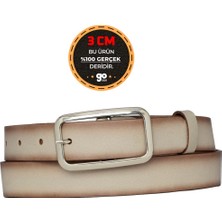 %100 Hakiki Deri, Gümüş Tokalı Vizon 3 cm Kadın Kemeri, Pantolon Kemeri, Şort Kemeri 3CMKDN50