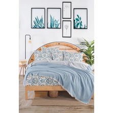 Teksnil Home | %100 Pamuklu Oslo Çift Kişilik Mavi Pike Takımı(Lastikli Çarşaf,pike,yastık Kılıfı)