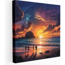 Popcas Günbatımı Serenad Duvar Sanatı - Plaj Günbatımı Plajı Renkli Gökyüzleri Kanvas Tablo