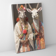Popcas Hayvanlar Insanlar Gibi Giyinmiş Kanvas Tablo - Kültürel Giysilerle Giyinmiş Hayvanlar Duvar Sanatı
