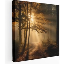 Popcas Sonbahar Manzara Tablosu - Sisli Orman Sabahı Duvar Sanatı - Sonbahar Huzur Duvar Sanatı Ev Dekorasyonu