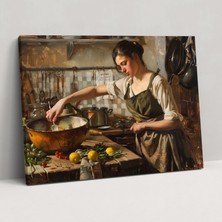 Popcas Caravaggio Tarzı Duvar Süsü: Mutfak Iç Mekan Sahnesi Kanvas Tablo - Caravaggio Duvar Süsü Ev Dekorasyonu Kanvas Tablo