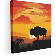 Popcas Bufalo Duvar Sanatı - Minimalist Günbatımı Silueti - Kanvas Tablo Günbatımı Duvar Dekorasyonu