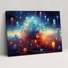 Popcas Kozmik Blockchain Kanvas Tablo - Blockchain Bağlantılı Düğümler Tuval Duvar Sanatı Sürreal Dijital Tablo