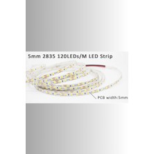 12 Volt 2835 Şerit LED 5 mm Beyaz Metrede 120 LED (5 Metre)
