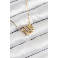 316L Çelik Zirkon Taşlı Sarmal Model Gold Renk Kadın Kolye