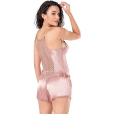 Arias Closet Koyu Pudra Saten Babydoll Şort Takımı