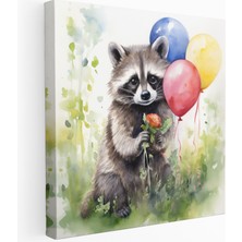 Popcas Tatlı Rakun Balon Suluboya Kanvas Tablo