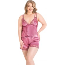 Arias Closet Büyük Beden Gül Kurusu Saten Babydoll Şort Takımı