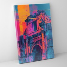 Popcas Neon Roma Mimari Pop Sanat Duvar Dekorasyonu - Klasikizm ve Popart Kanvas Ev Dekorasyonu Neon Geometrik Şekiller