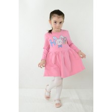 Kız Çocuk Elbise Tavşan Baskılı Baskılı Uzun Kollu