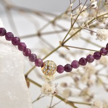 Nox Jewelry 925 Ayar Gümüş Altın Kaplama Doğal Yakut Taşlı Kolye - NGS00114