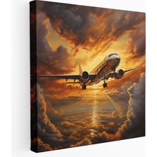Popcas Günbatımı Uçağı Kanvas Tablo - Uçak Duvar Sanatı Hayranlık Duvar Dekorasyonu