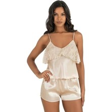 Arias Closet Fildişi Saten Şort Takımı 9214