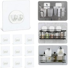 Banyo 10'lu Güçlü Kendinden Yapışkanlı Kancalar, Köşe Rafı Duş Kancası, Su Geçirmez Askı Raf Tutucu Yapışkanlar, Şeffaf