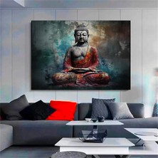 Buda Kanvas Baskısı; Budizm Sanatı; Dini Kanvas; Soyut Buda Heykeli; Mavi Sarı Spiritüel Duvar Dekor