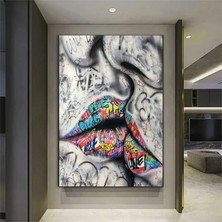 Öpüşen Aşık Çift Graffiti Kanvas Tablo; Soyut Sokak Sanatı Poster; Duvar Dekoru