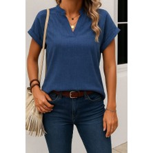 Alinn Butikk Kadın Kısa Kollu Hakim Yaka Sofya Bluz