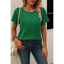 Arben Boutique Kadın Kısa Kollu Kolları Volanlı Baskılı Süprem Bluz