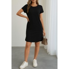 Arben Boutique Kadın Kısa Kollu Bisiklet Yaka Viskon Iki Iplik Elbise