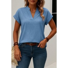 Ag Shoppings Kadın Kısa Kollu Hakim Yaka Sofya Bluz