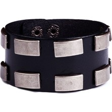 Metal Wide Belt Deri Çıtçıtlı Unisex Bileklik 1101-1200