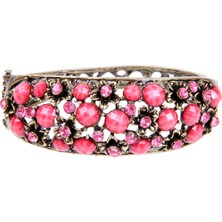 Pembe Taşlı Döküm Metal Çiçek Model Kadın Bilezik 2806-2809