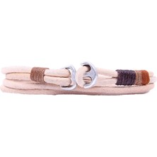 Çapa Figür Deri Sarmal Krem Unisex Bileklik 3550-3592