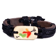 Saf Aşk Kalp ve Ok Deri Unisex Bileklik 1301-1350