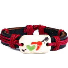 Saf Aşk Kalp ve Ok Deri Unisex Bileklik 1301-1350