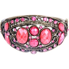 Pembe Taşlı Döküm Metal Kelepçe Model Kadın Bilezik 2726-2738