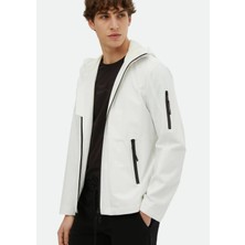 Beyaz Regular Fit Kapüşonlu Casual Dokuma Mont