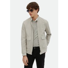 Gri Regular Fit Dik Yaka Casual Süet Deri Mont