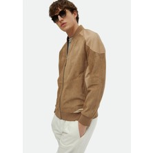Vizon Regular Fit Dik Yaka Casual Süet Deri Mont