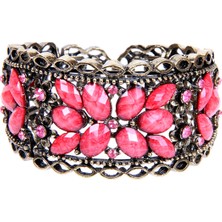 Pembe Taşlı Döküm Metal Kelepçe Model Kadın Bilezik 2627-2640