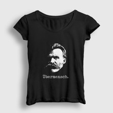 Presmono Kadın Siyah Ubermensch V2 Felsefe Filozof Friedrich Nietzsche T-Shirt
