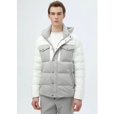 Beyaz Regular Fit Kapüşonlu Casual Dokuma Mont