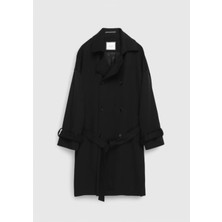 Ramsey Siyah Oversize Fit Casual Dokuma Palto