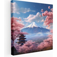 Popcas Asya Fuji Dağı Kanvas Tablo - Asya Kiraz Çiçeği Kanvas Duvar Sanatı Fuji Dağı