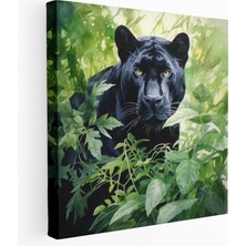 Popcas Ormanın Içinde Huzurlu Kara Panter Kanvas Tablo - Su Yapısı Boyama