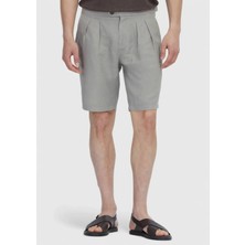 Vizon Düz Dokuma Carrot Fit Casual %100 Keten Bermuda