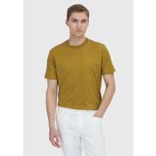 Yağ Yeşili Jakarlı Bisiklet Yaka %100 Pamuk T-Shirt