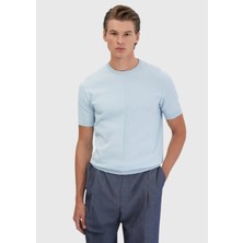 Açık Mavi Bisiklet Yaka Jakarlı Triko