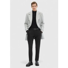 Gri Regular Fit Kruvaze Yaka Casual Dokuma Palto
