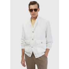 Beyaz Regular Fit Dik Yaka Casual Dokuma Mont