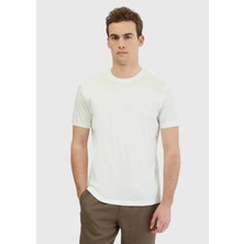 Beyaz Düz Bisiklet Yaka %100 Pamuk T-Shirt